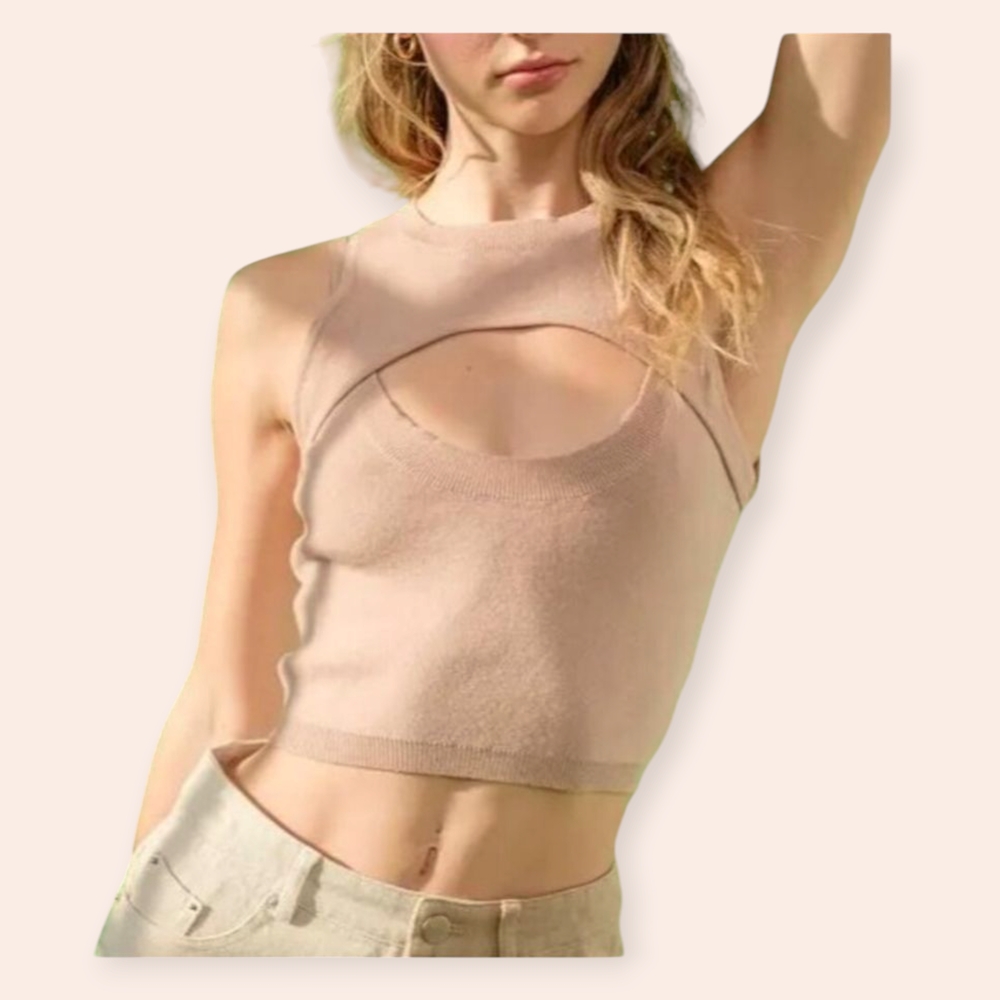 Papermoon Tan Cutout Crop Tank Top Size Small - Picture 2 of 7